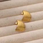 Gold Chunky Stripe Stainless Steel Stud Earrings for Women