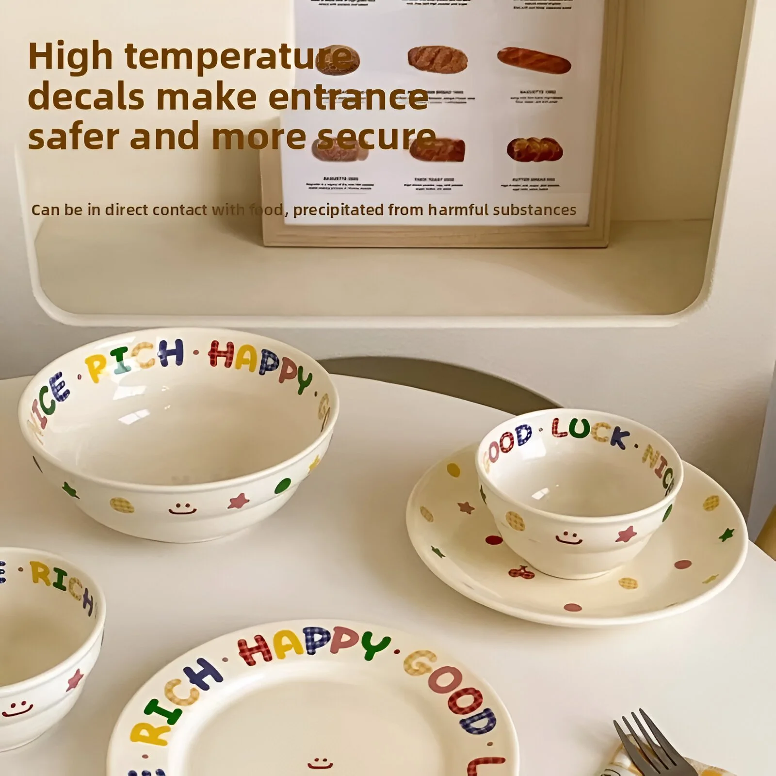 Rainbow Ceramic Dinner Plate – Creative Cartoon Design, High-Quality Kitchen Dish