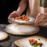 Minimalist Gold Frosted Ceramic Stone-Pattern Dinner Plate
