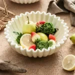 Flower-Edge Porcelain Bowl with Sculpted Folds for Modern Tables
