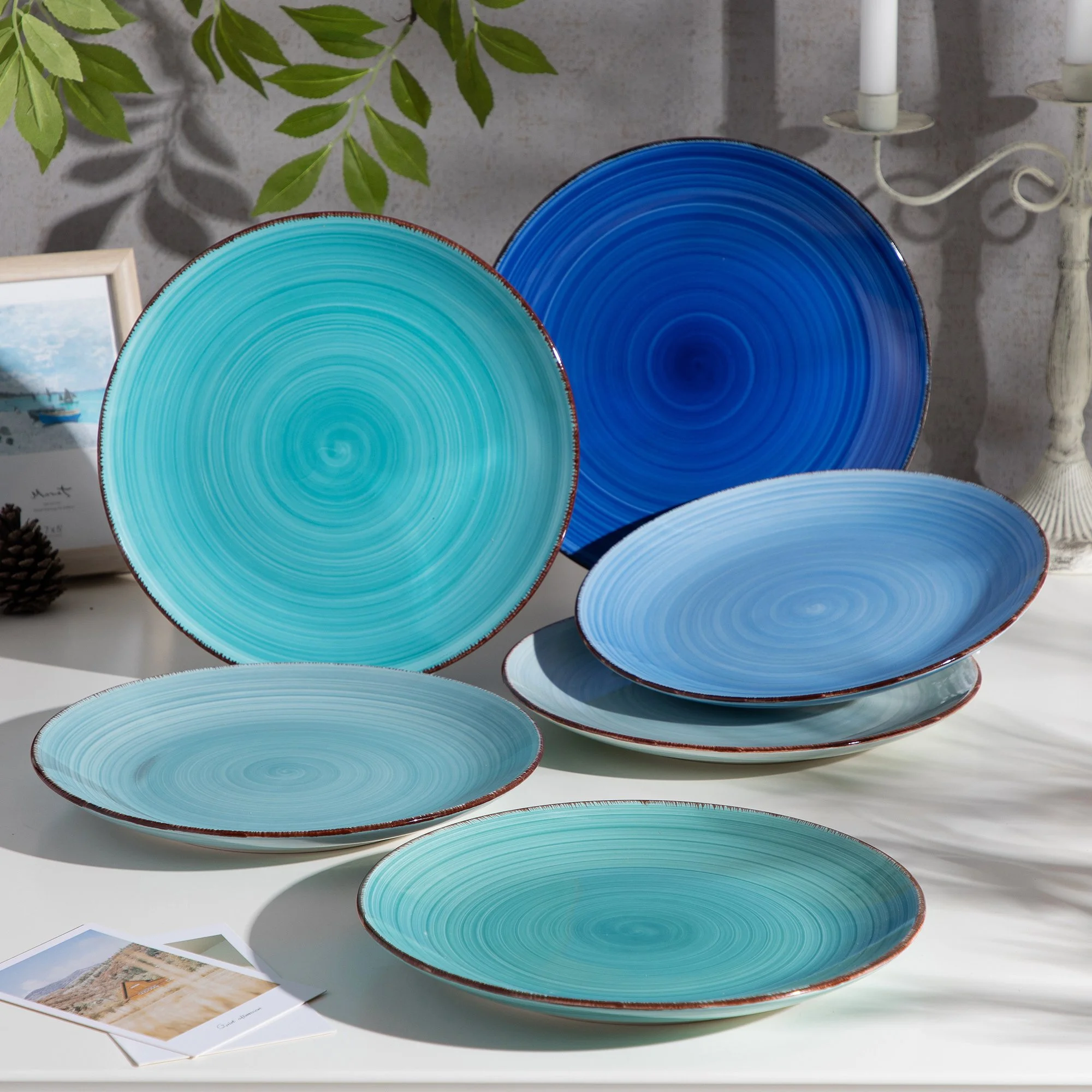 Handpainted Blue Dinner Plates Set of 6