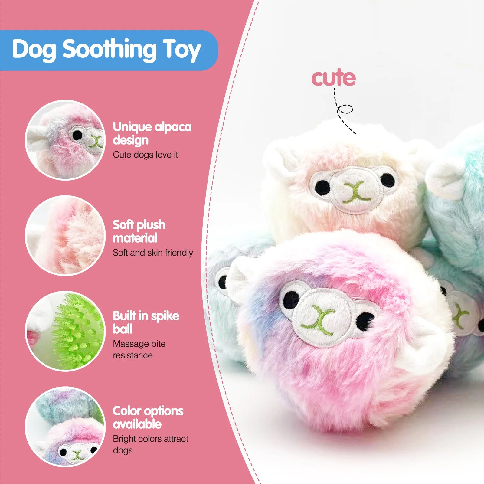 Plush Alpaca Dog Toy with Squeaky Prickly Ball