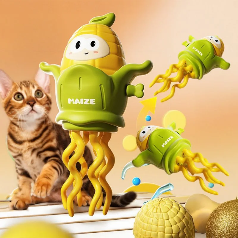 Interactive Rolling Corn Teaser Cat Toy - Battery-Free, Two Modes for Fun Play
