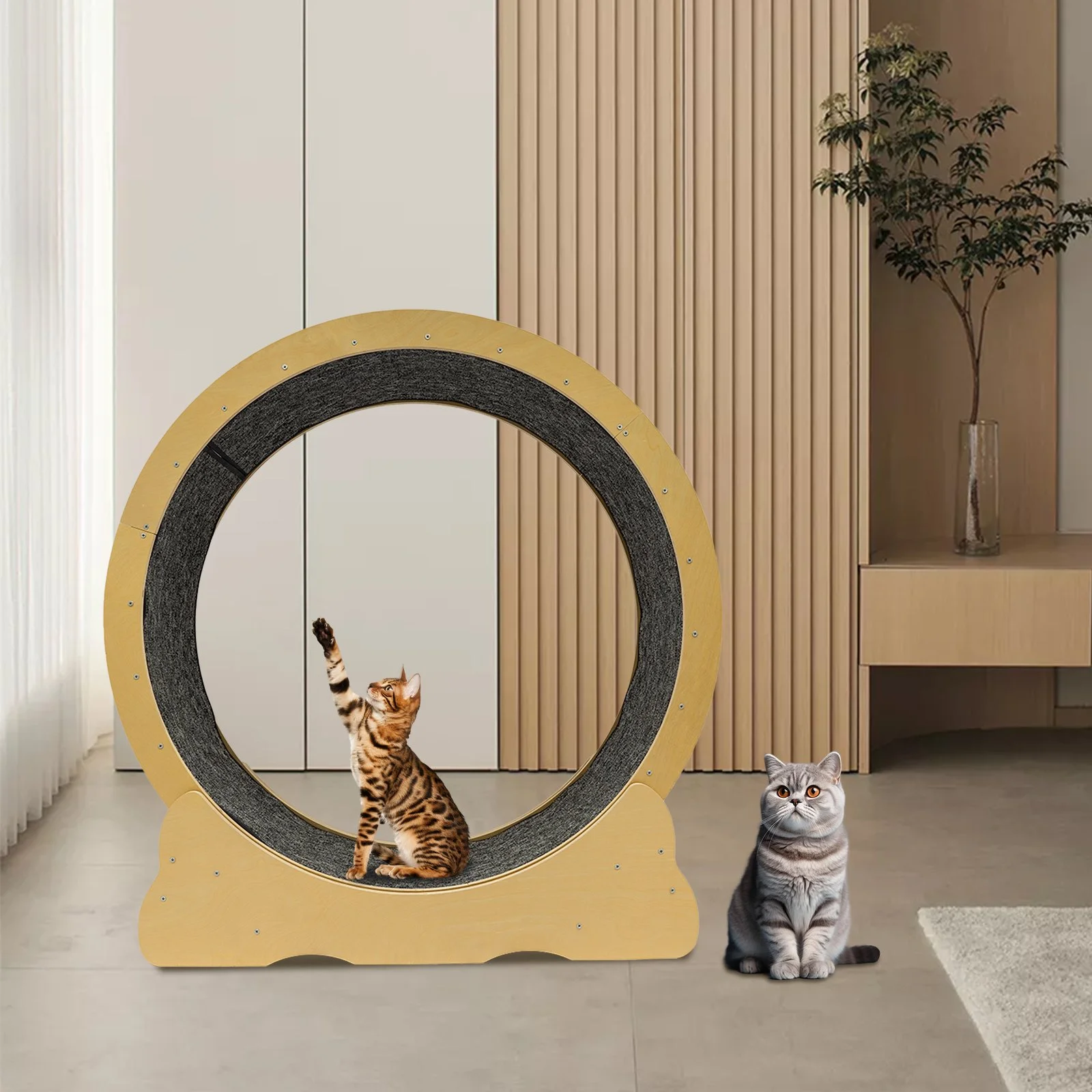 Wood Cat Exercise Wheel with Sisal Silent Running Treadmill for Indoor Cats