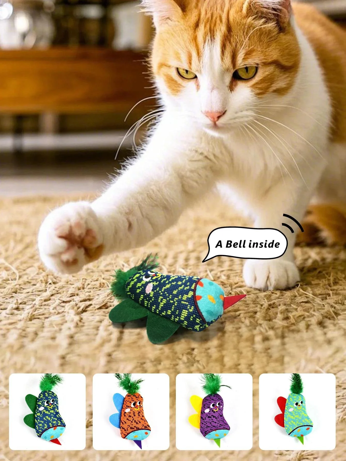 Interactive Cat and Dog Toy with Bell and Feather Bee Design