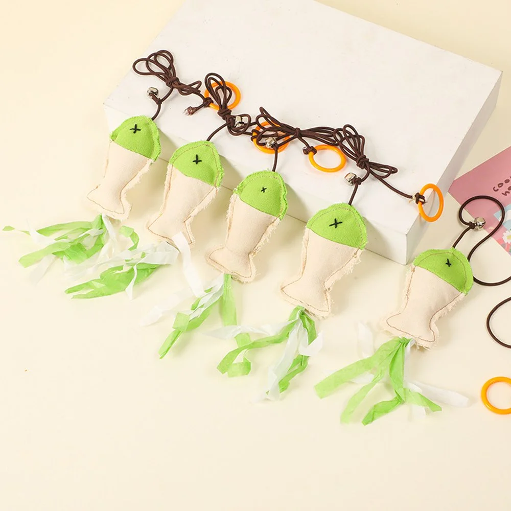 5pcs Green Linen Tassel Fish Cat Toy Set