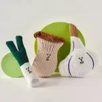 Durable Plush Squeak Vegetable Dog Toy – Onion, Mushroom & Garlic