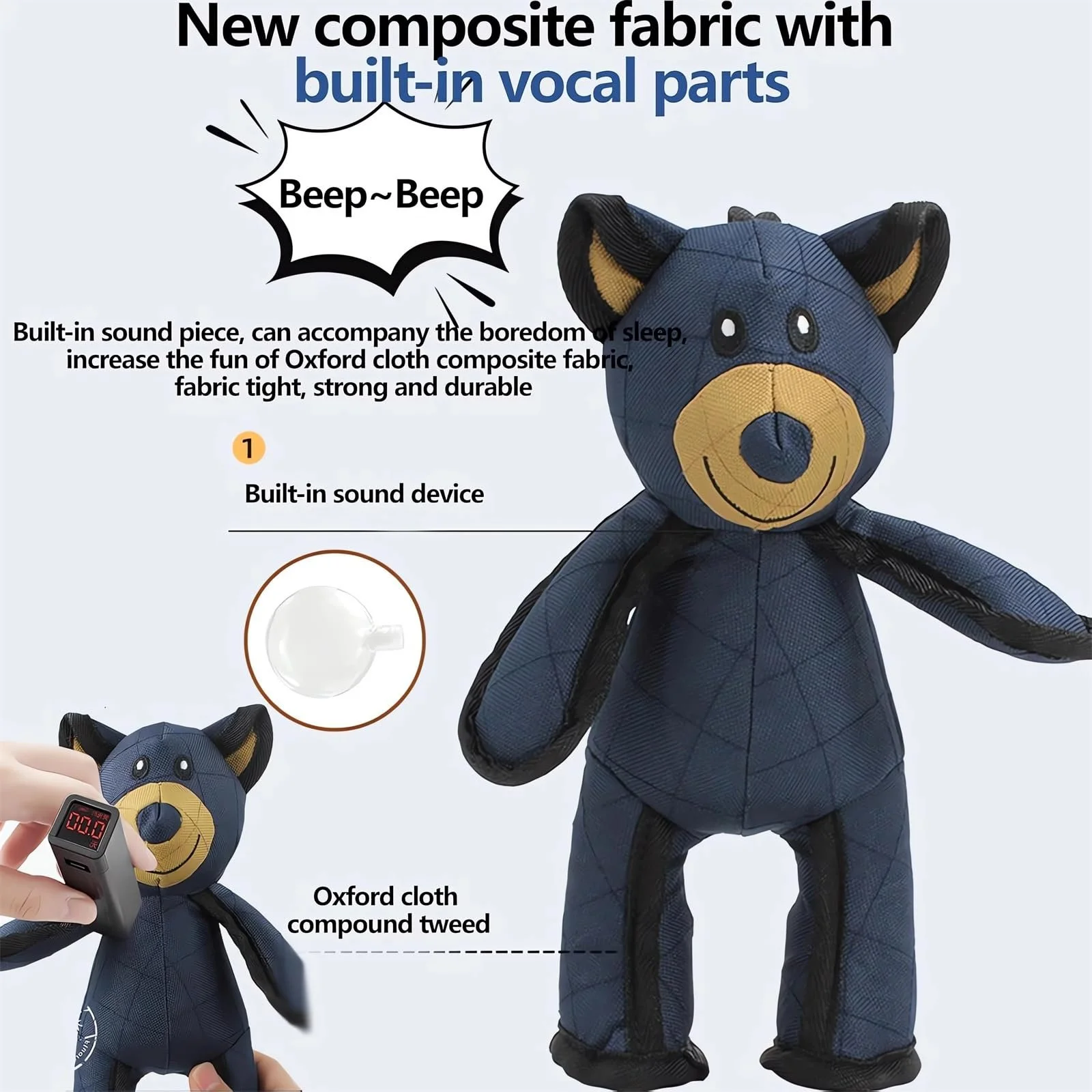 Interactive Squeaky Bear Dog Toy with Chew & Toss Design product view 3