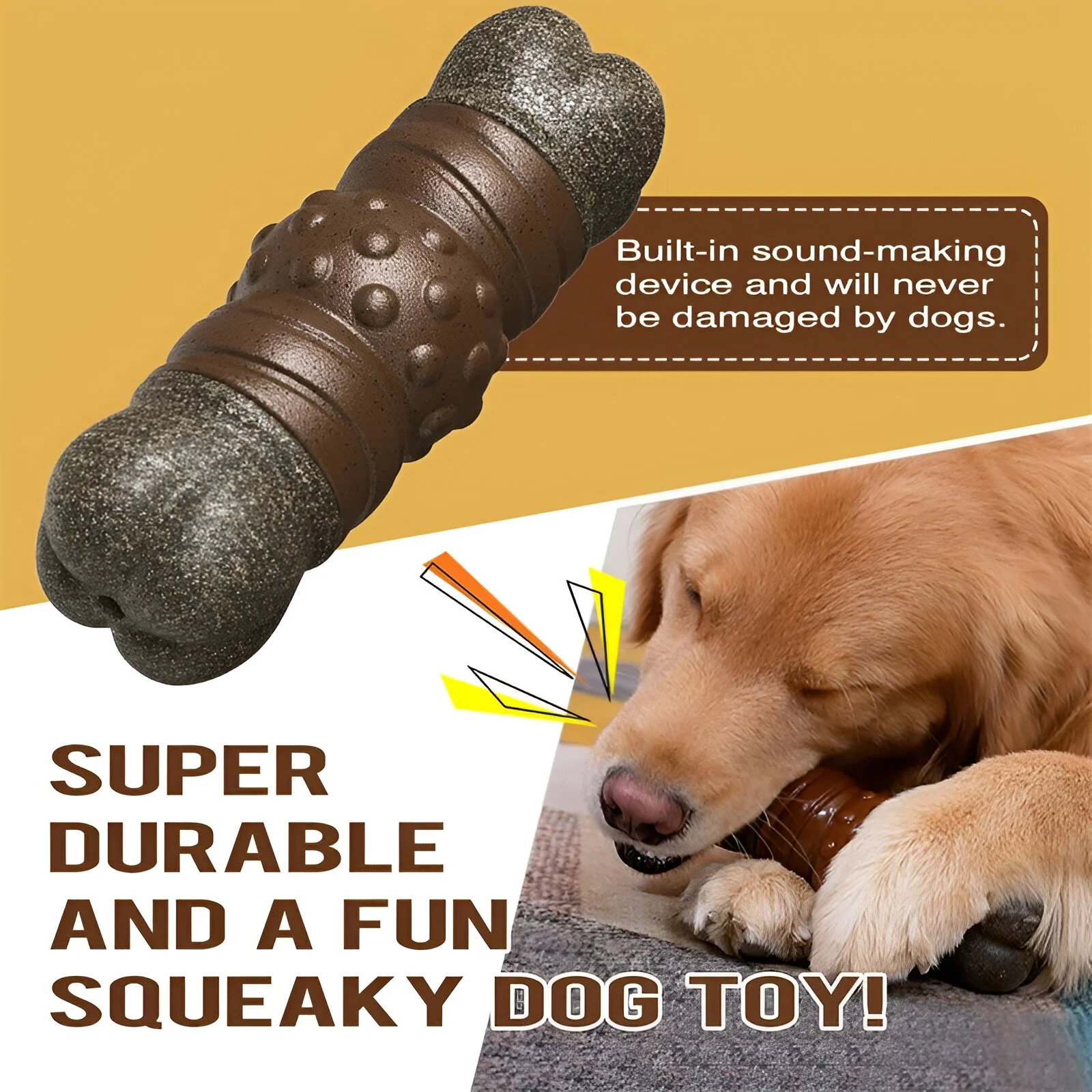 Tough Squeaky Chew Toy for Large Dogs Wooden Bone Shape