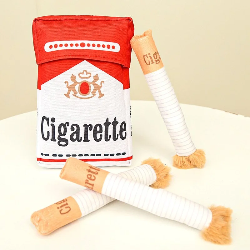 Durable Dog Chew Toy - Realistic Cigarette Shape Squeaky Plush