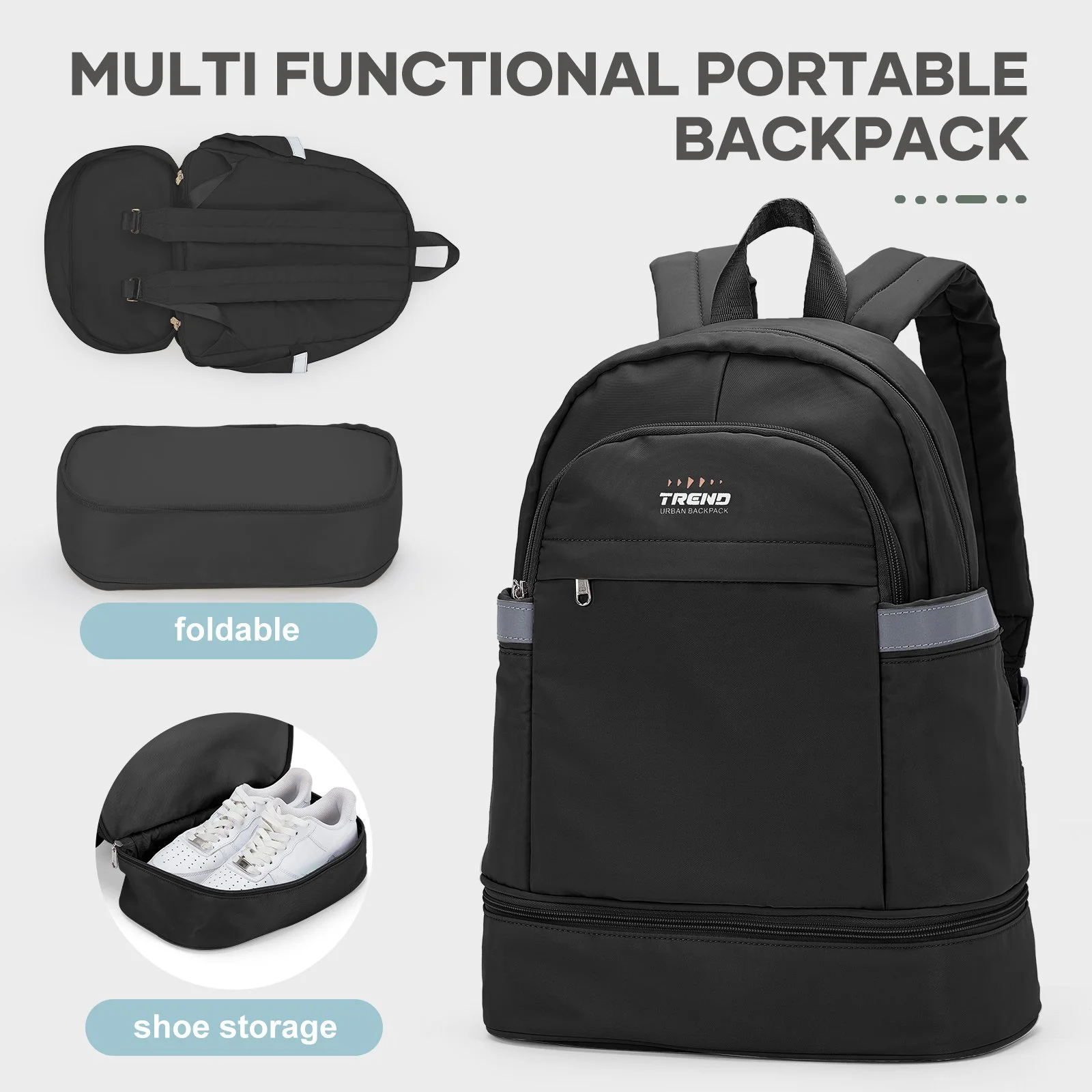 Waterproof Foldable Sports Backpack with Shoe Compartment