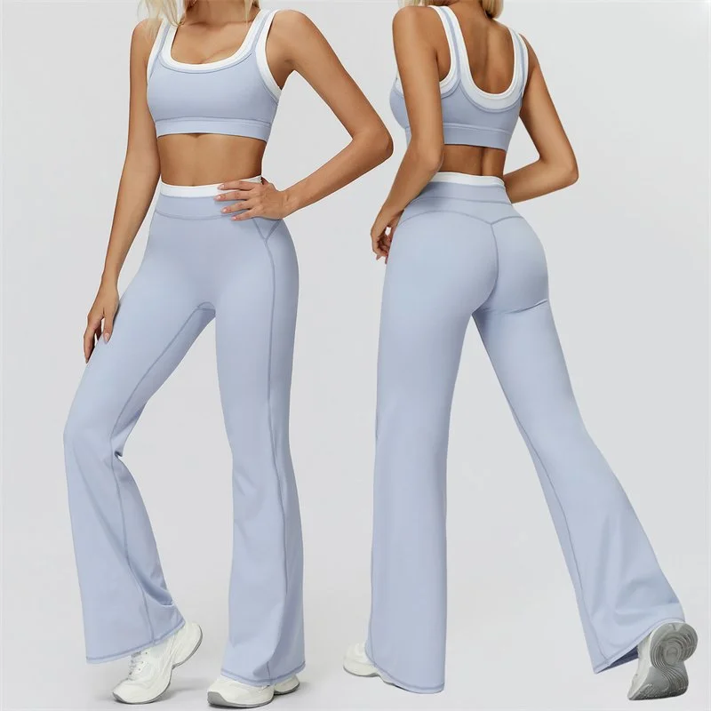 Women's Slim Fit Yoga Tracksuit Set with Ribbed Contrasting Color