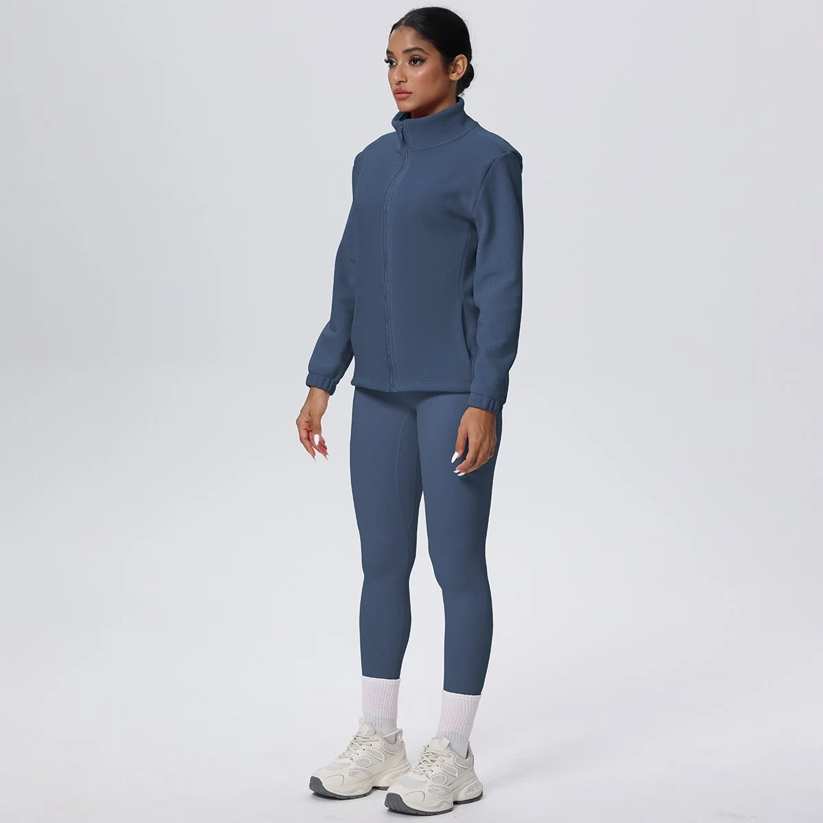 Thermal High-Neck Velvet Yoga Set with Zipper Jacket & Push-Up Leggings