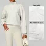 Women’s Cropped Quarter Zip Pullover Sweatshirt – Athletic & Casual Style