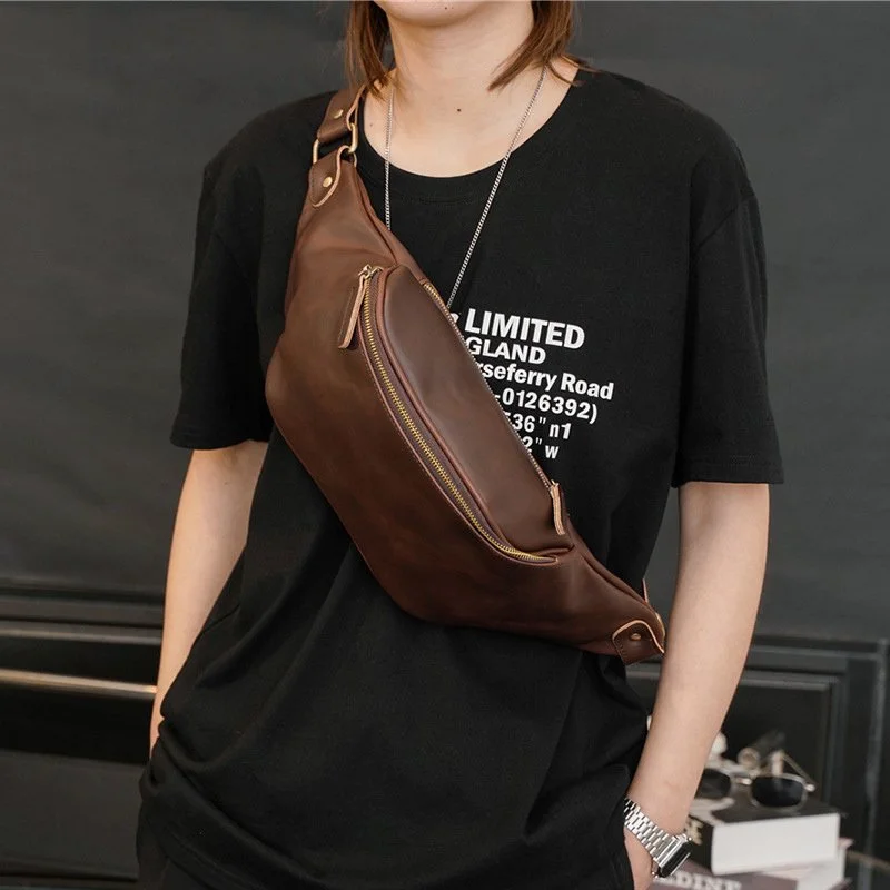 Vintage Leather Crossbody Chest Bag for Men