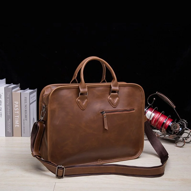 Vintage 14-Inch Leather Laptop Briefcase for Men – Messenger & Shoulder Bag