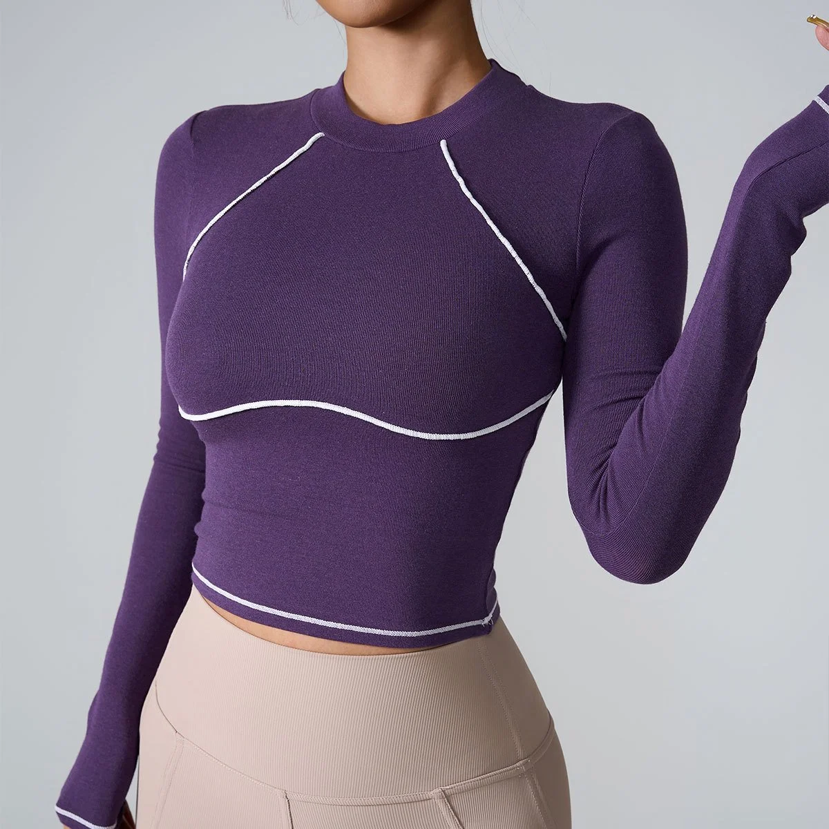 Women’s Long Sleeve Color Block Fitness Top – Breathable Yoga & Running Shirt