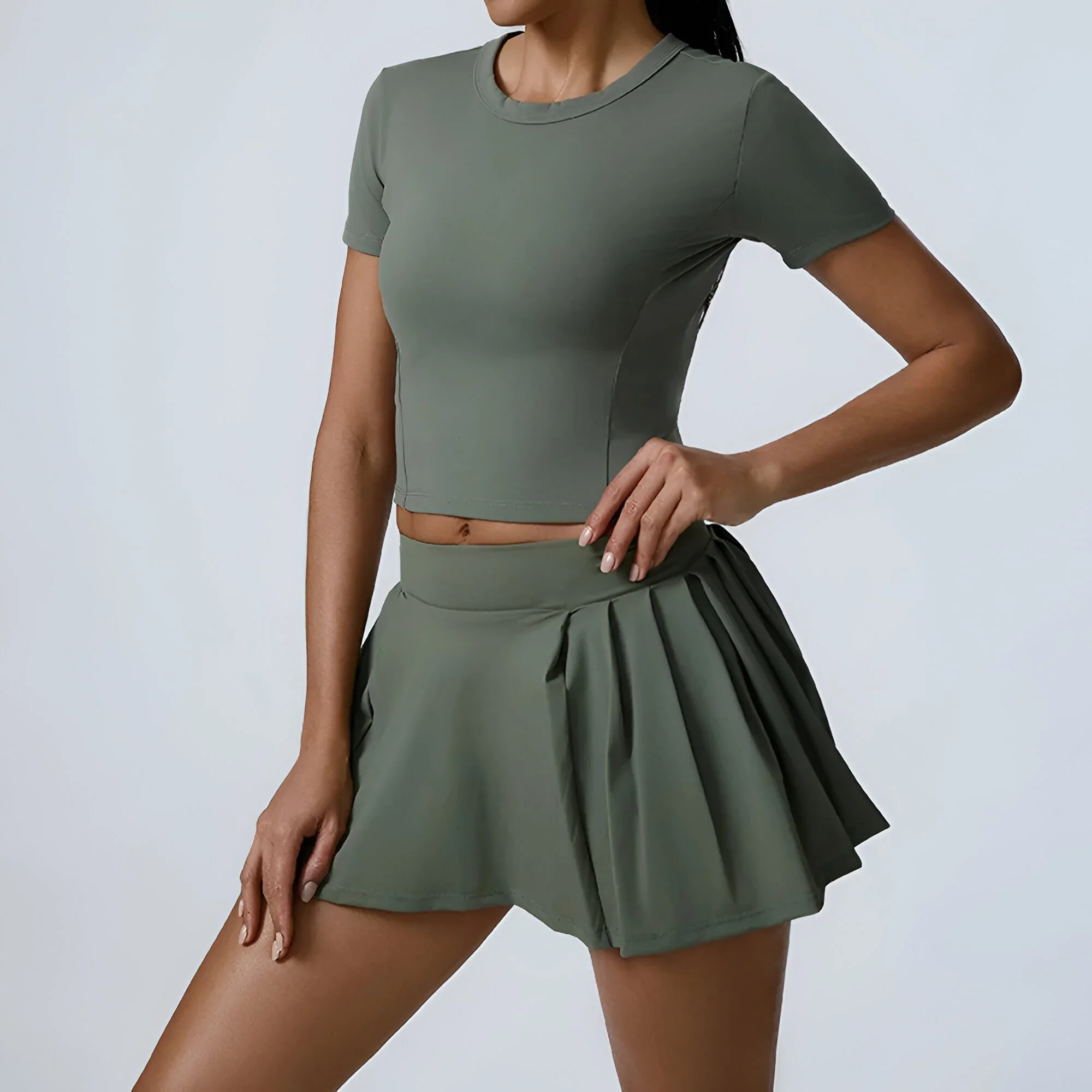 Women’s 2-Piece Yoga Set with Skirted Shorts & Short-Sleeve Top