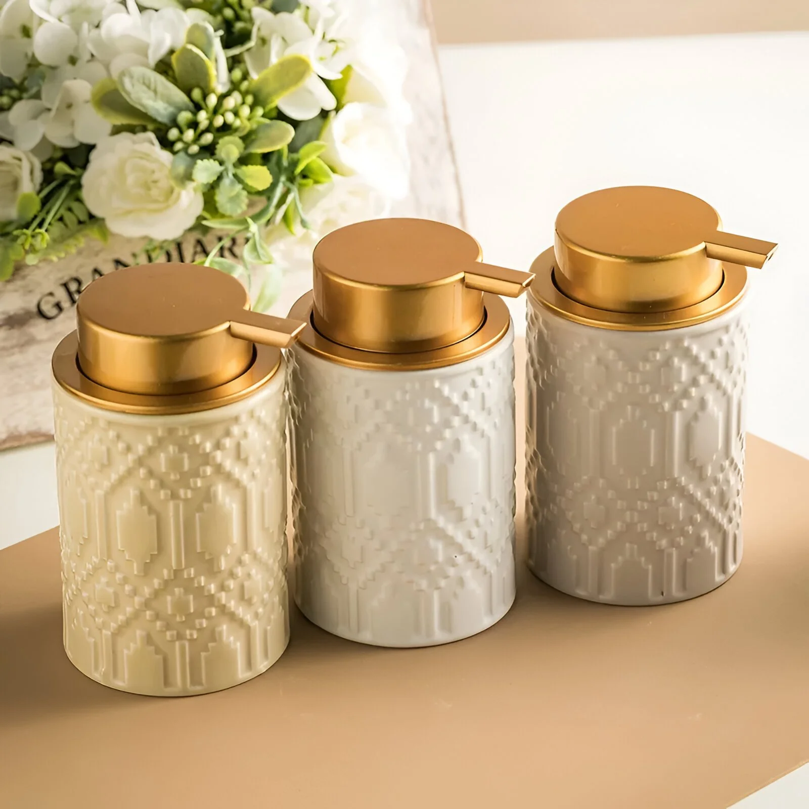 Geometric Ceramic Foam Bottle Refillable Lotion & Soap Dispenser